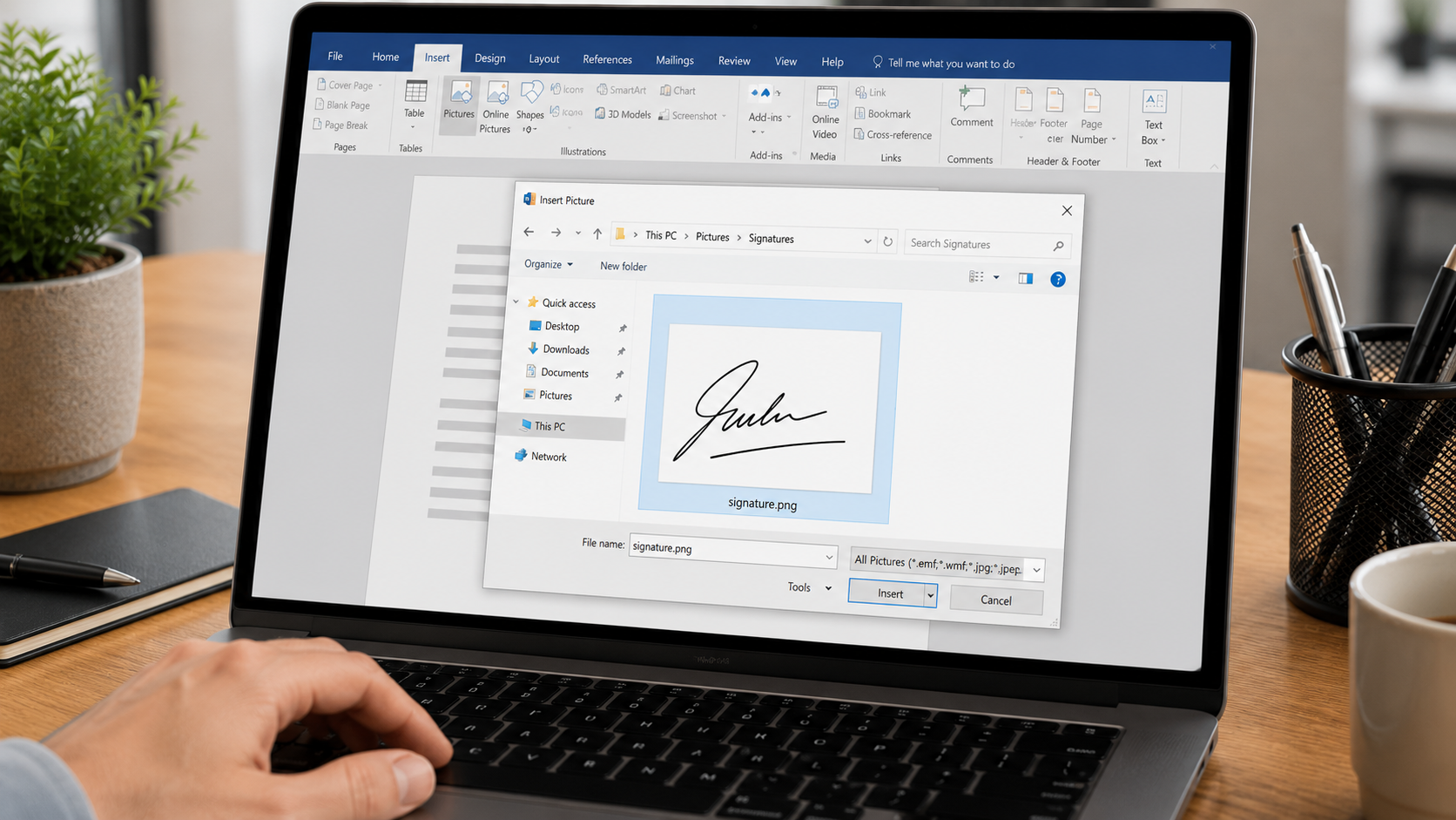 How to add signature in word